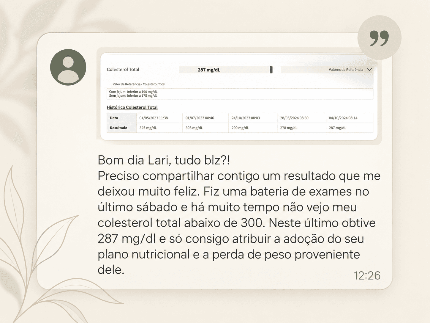 Print de conversa de WhatsApp com depoimento de paciente
